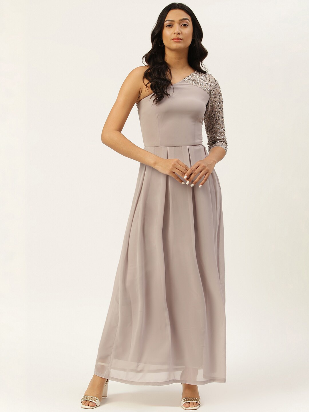 

TRENDY DIVVA Grey One Shoulder Maxi Dress