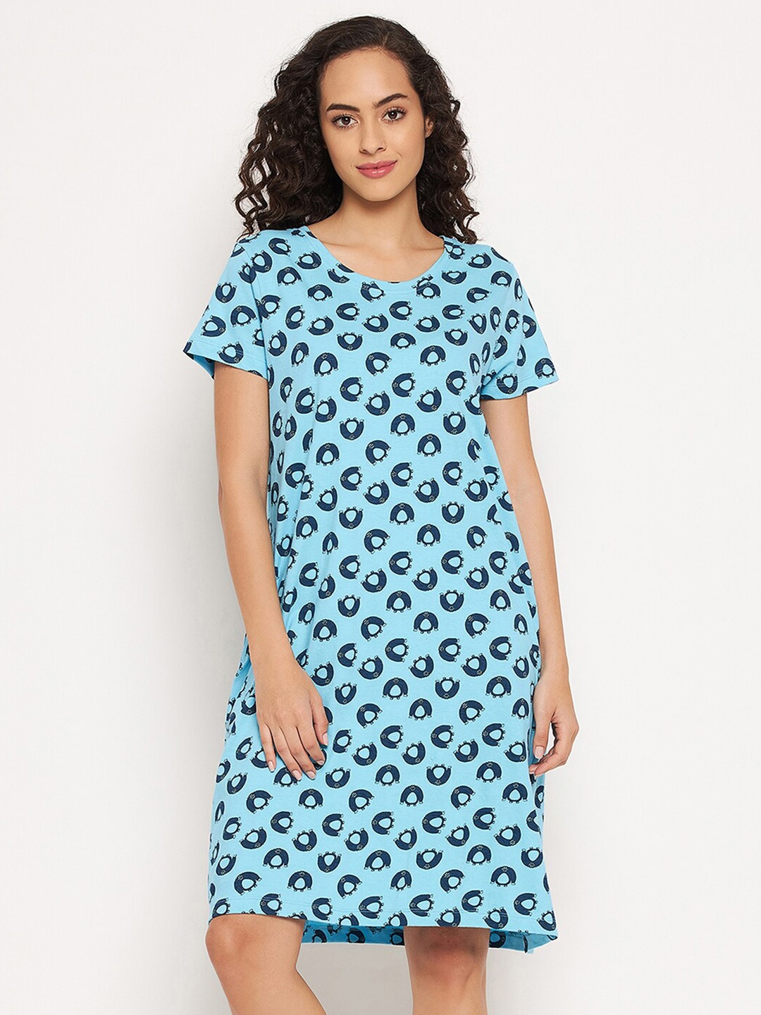 

Clovia Women Printed Cotton Short Nightdress, Blue