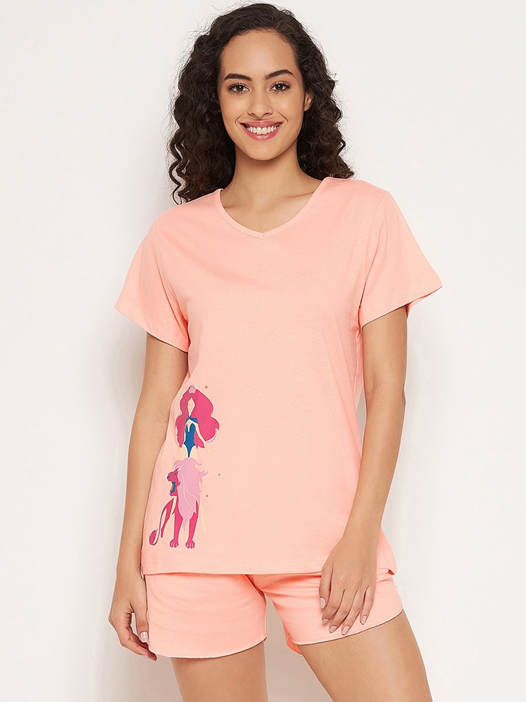 

Clovia Leo Print Top & Shorts Set, Pink