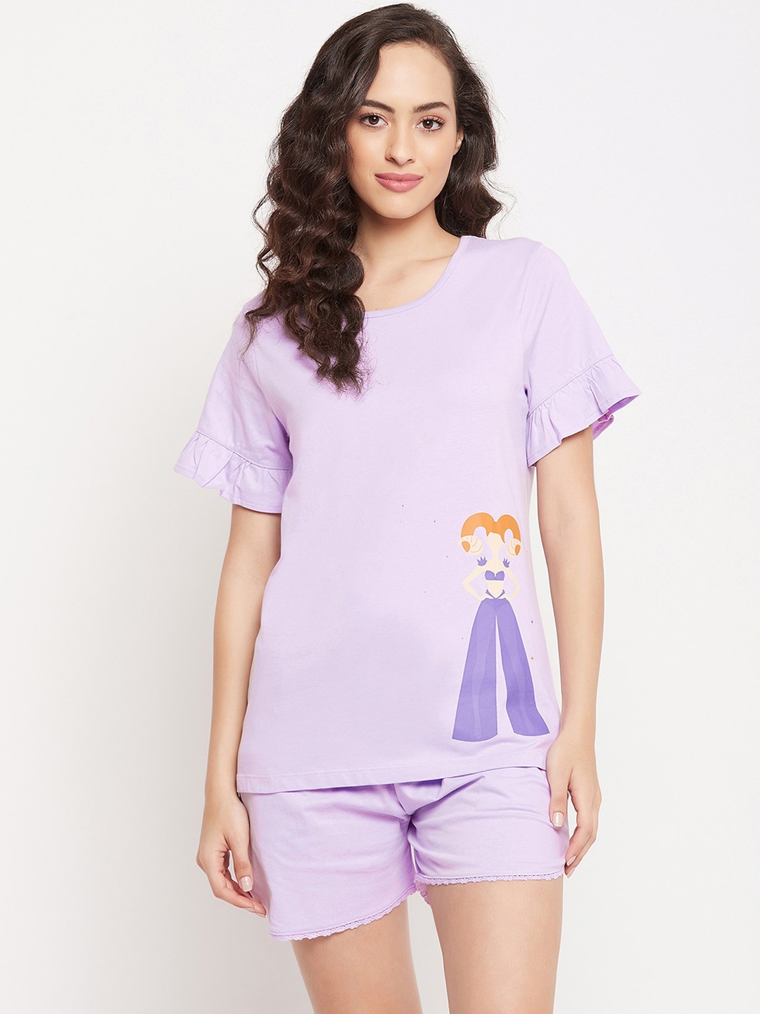 

Clovia Women Purple Printed Cotton Night suit