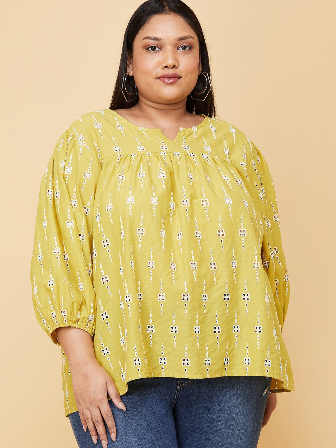 

max Women Yellow Keyhole Neck Top