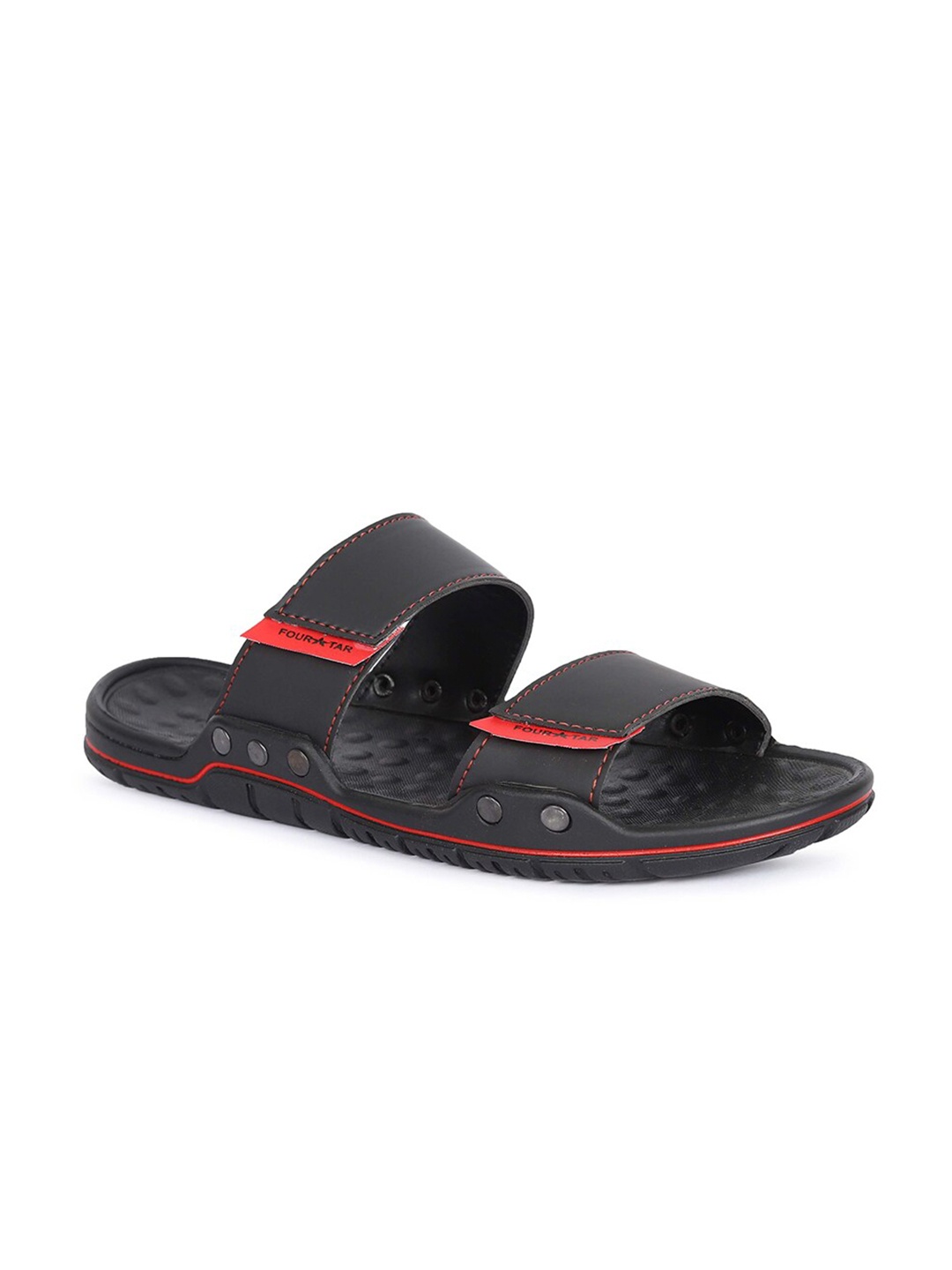 

FOUR STAR TRUCK SALES Men Black & Red Rubber Sliders