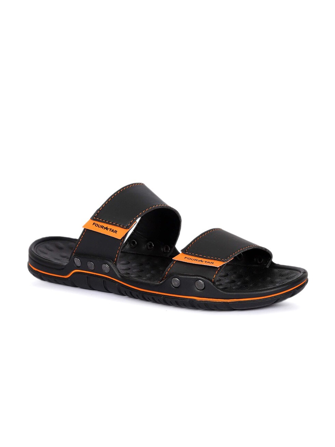 

FOUR STAR TRUCK SALES Men Black & Orange Rubber Slip-On