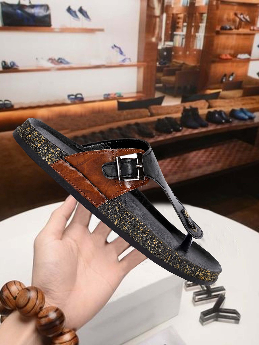 

FOUR STAR TRUCK SALES Men Black & Brown Rubber Slip-On