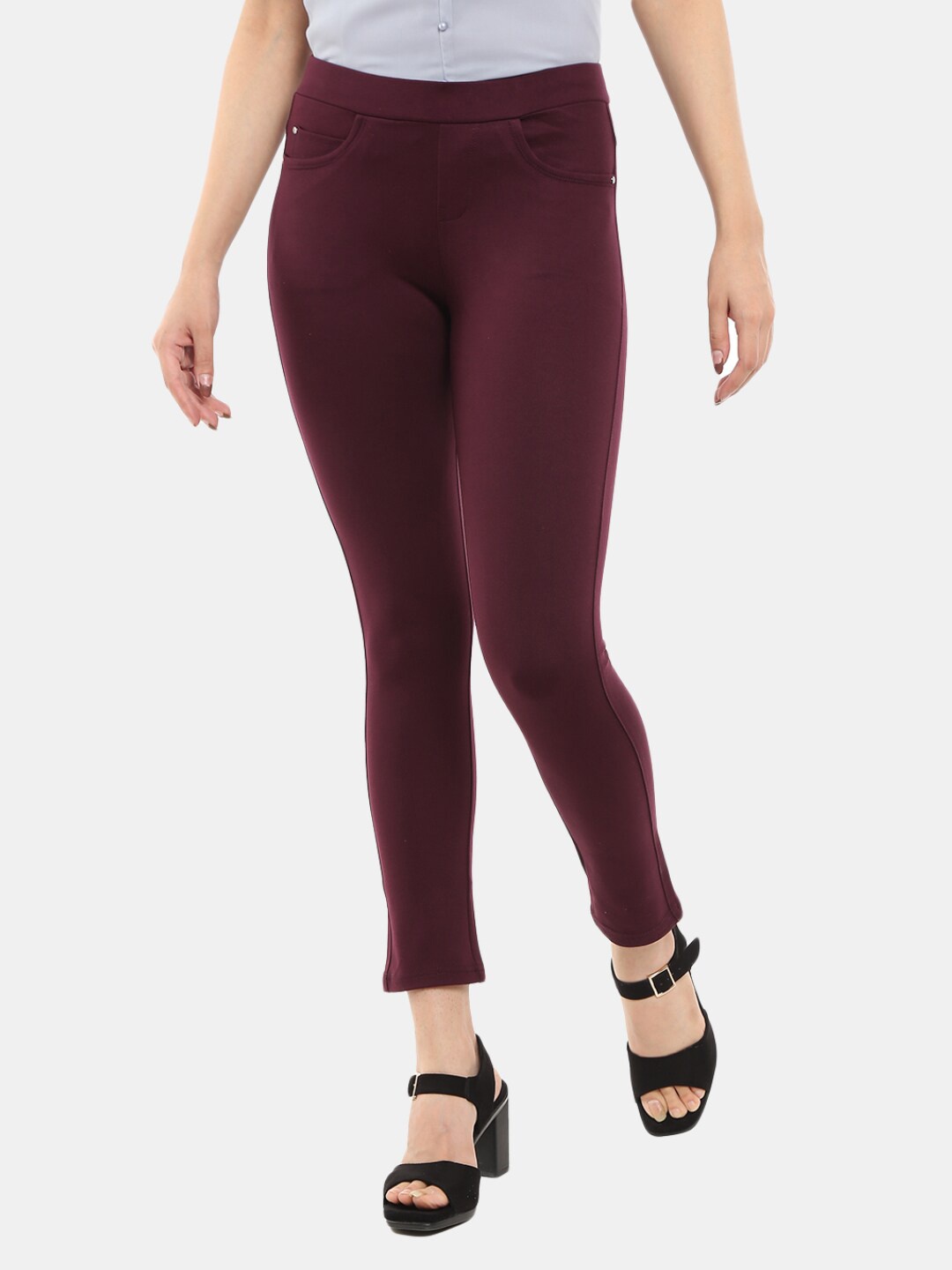 

V-Mart Women Maroon Solid Cropped Length Jeggings
