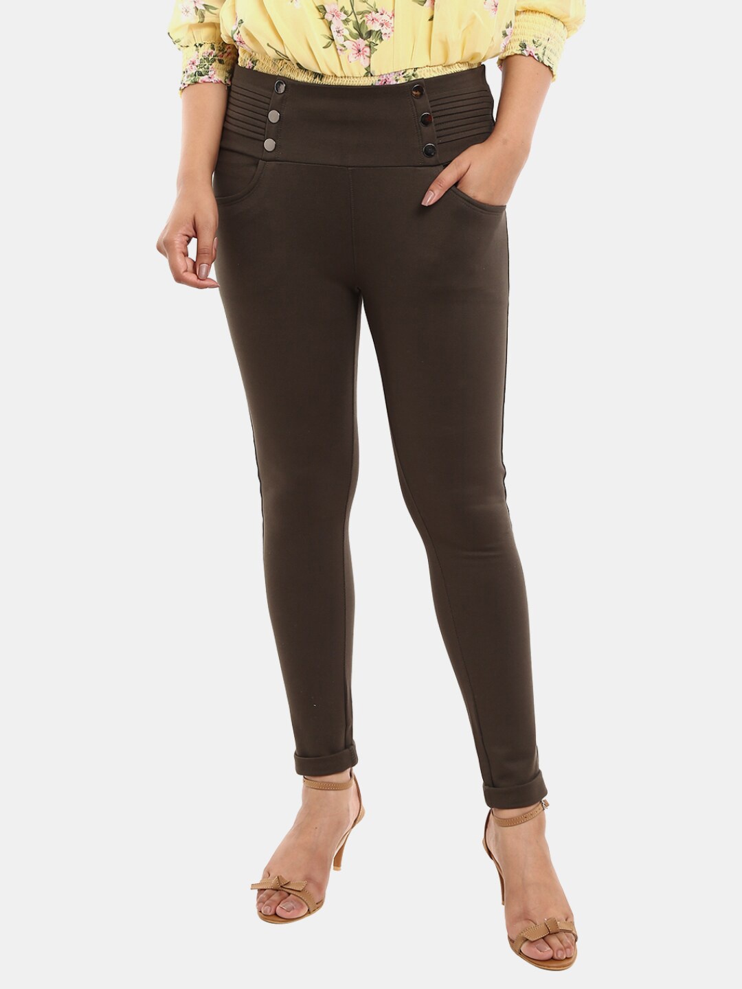 

V-Mart Women Brown Solid Cotton Jeggings