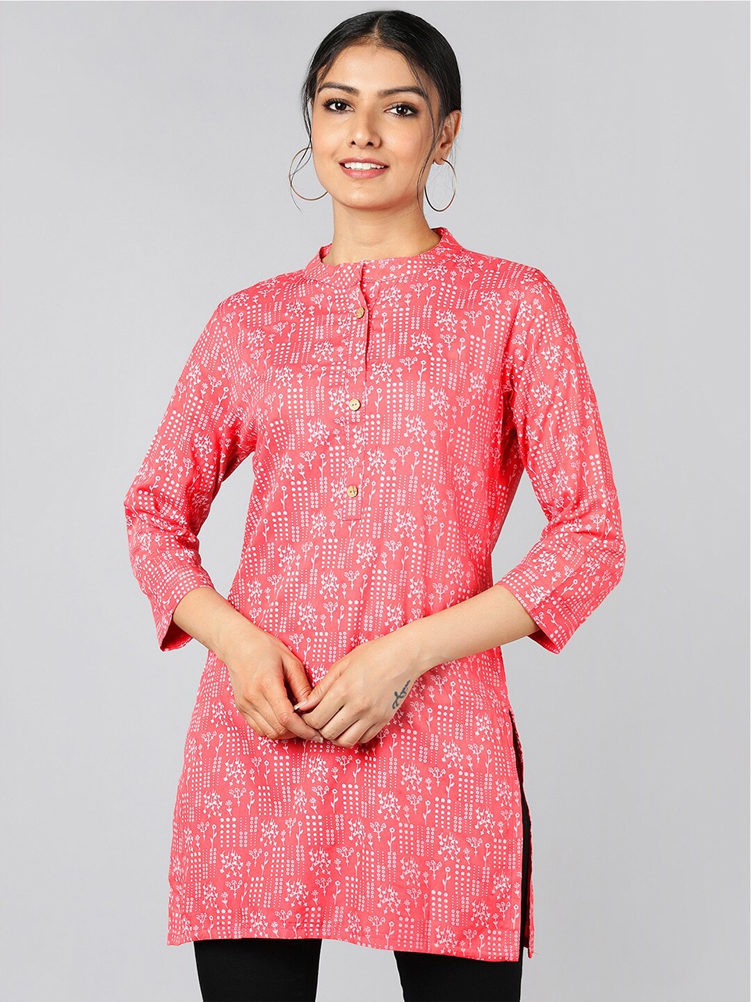 

Jaipur Folk Women Pink & White Floral Printed Kurti