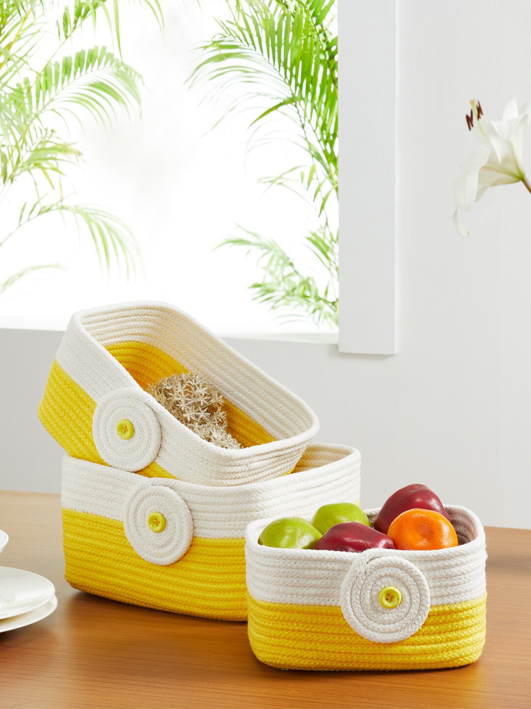 

Pano Set Of 3 Yellow & White Multi-Utility Reusable Tank Basket