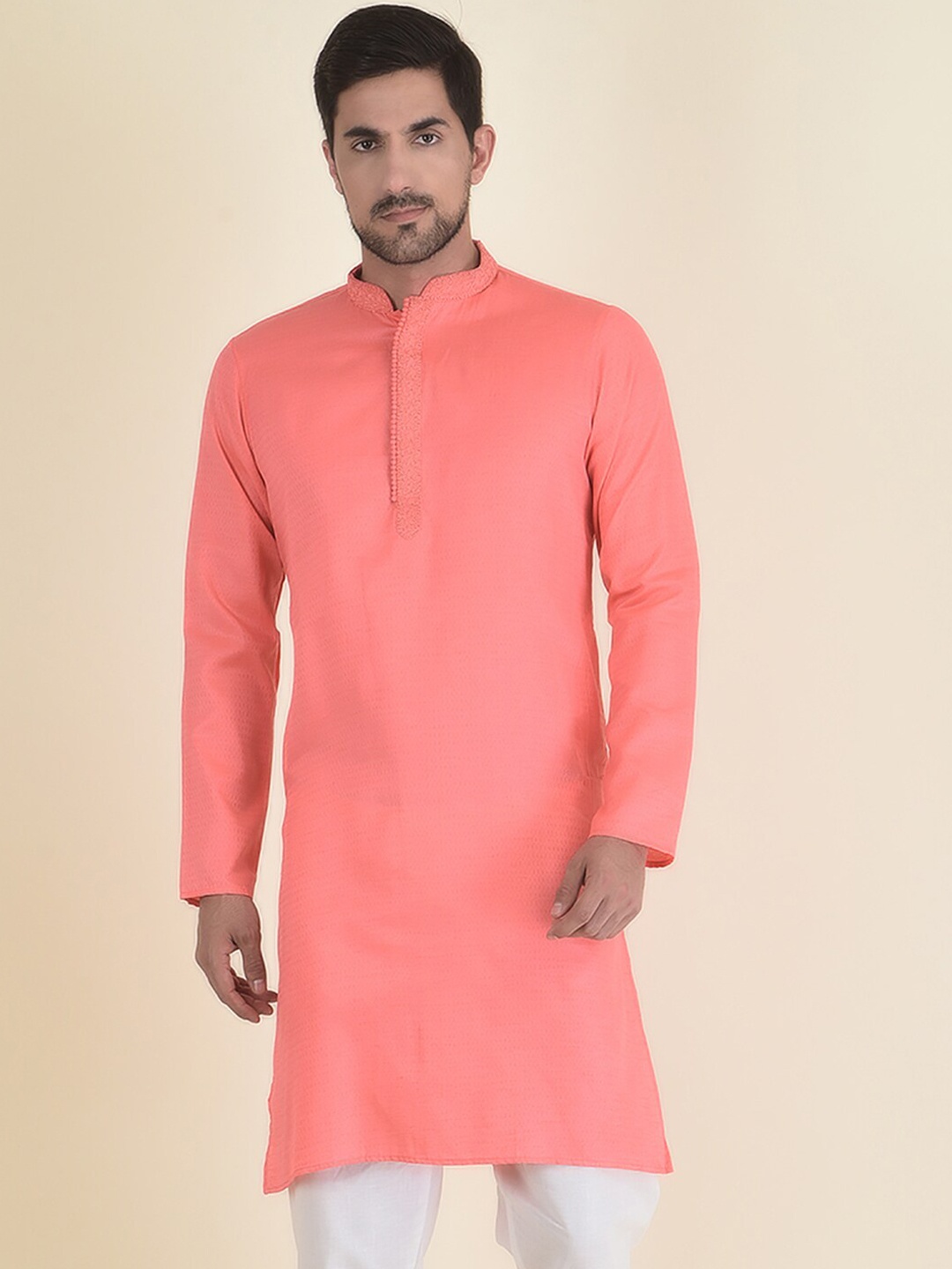 DEYANN Men Pink Solid Jacquard Kurta