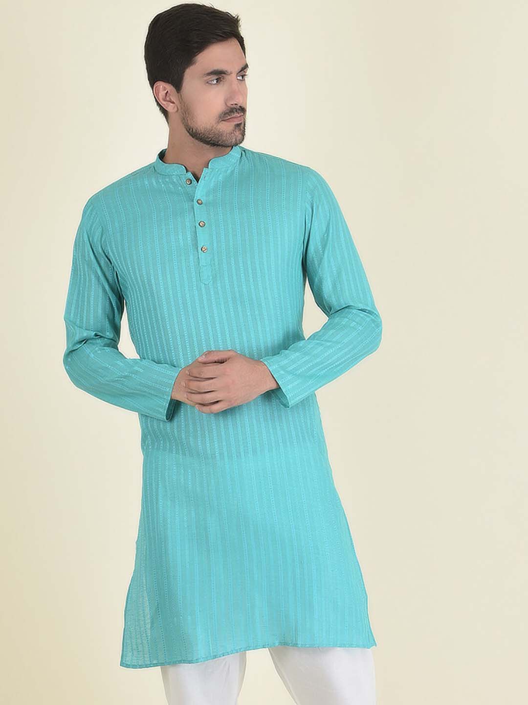 

DEYANN Men Green Jacquard Kurta
