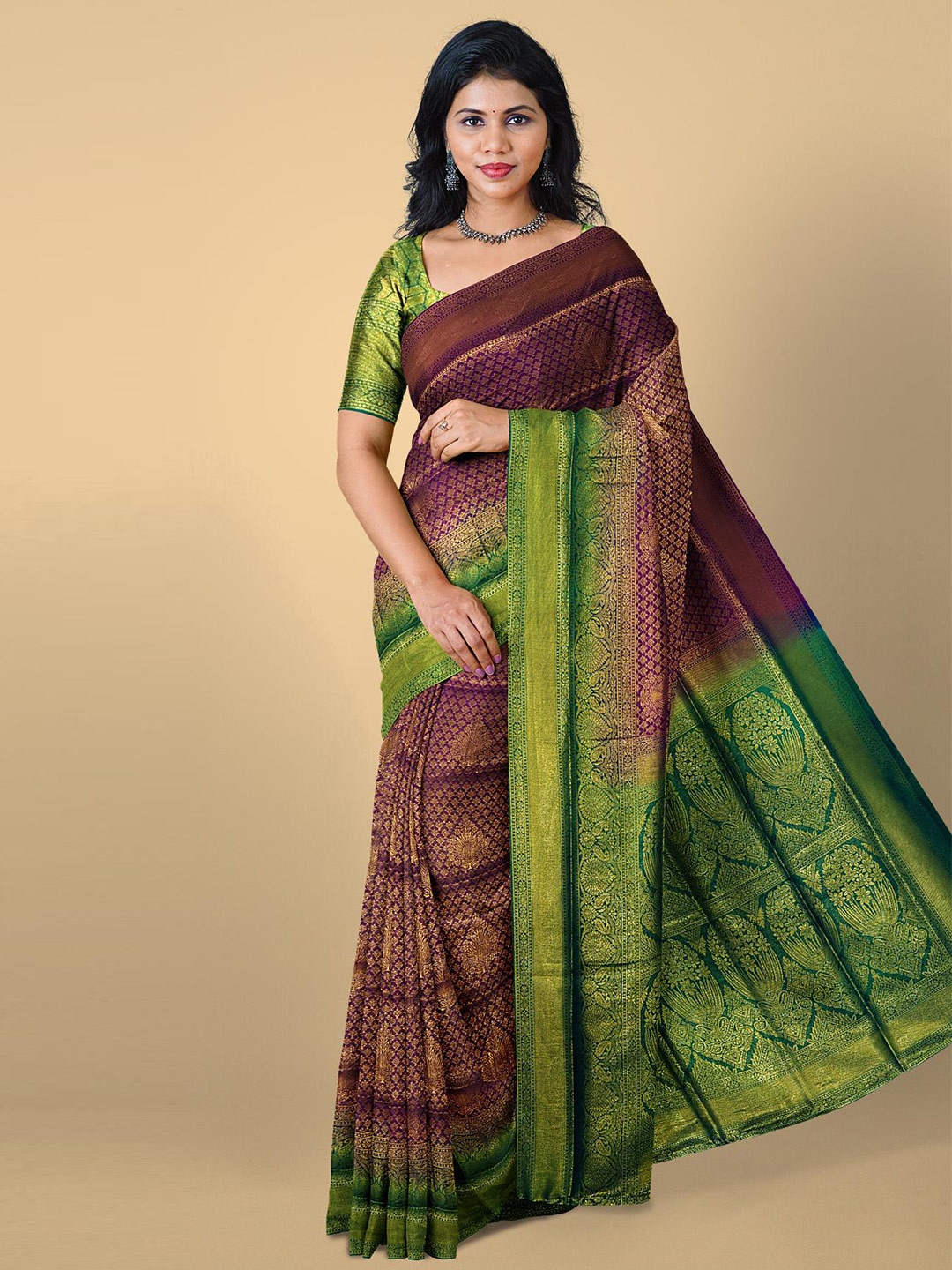 

Kalamandir Magenta & Green Woven Design Silk Blend Saree