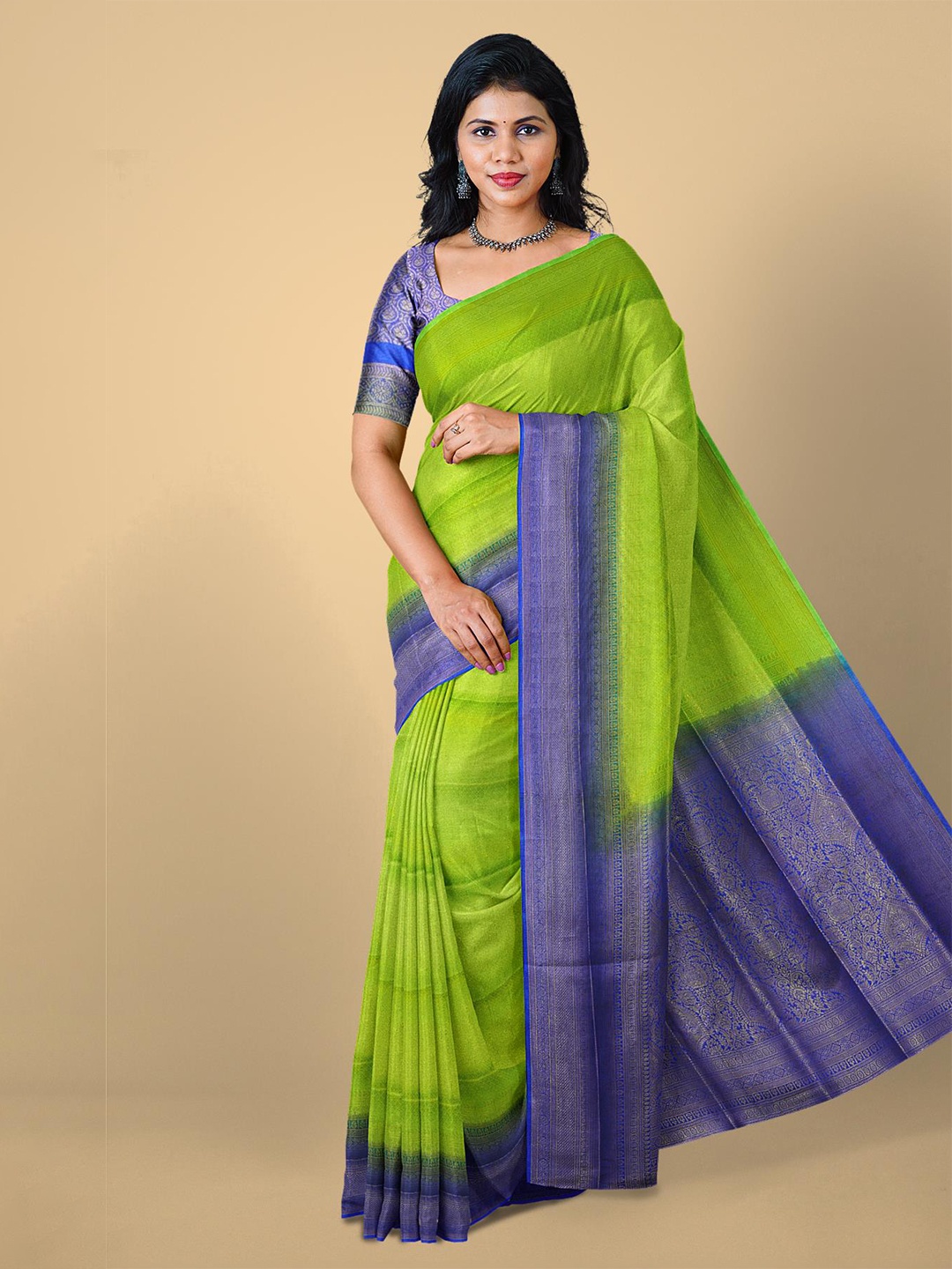 

Kalamandir Green & Blue Woven Design Zari Silk Blend Saree