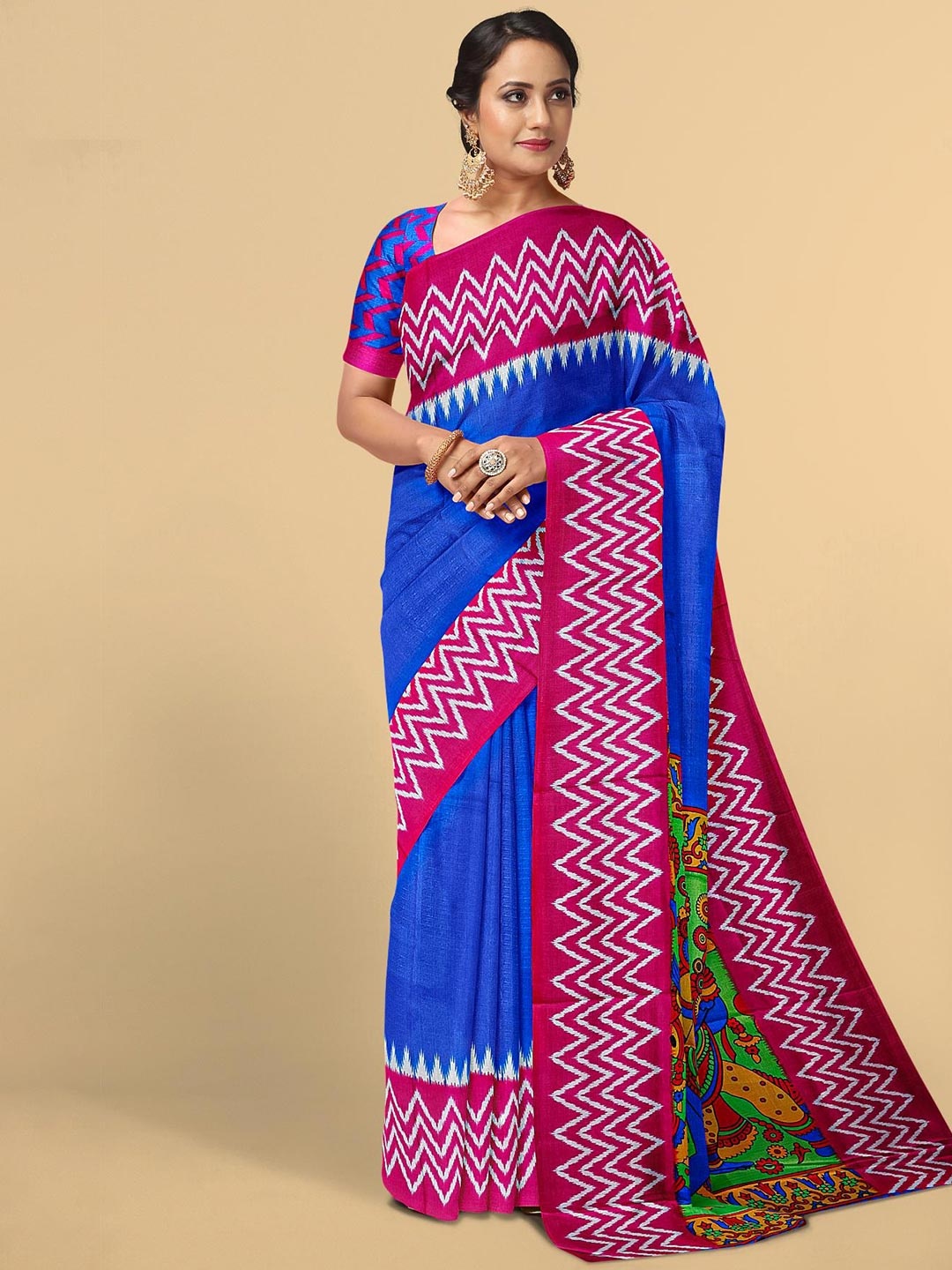 

Kalamandir Blue & Red Ethnic Motifs Silk Blend Saree