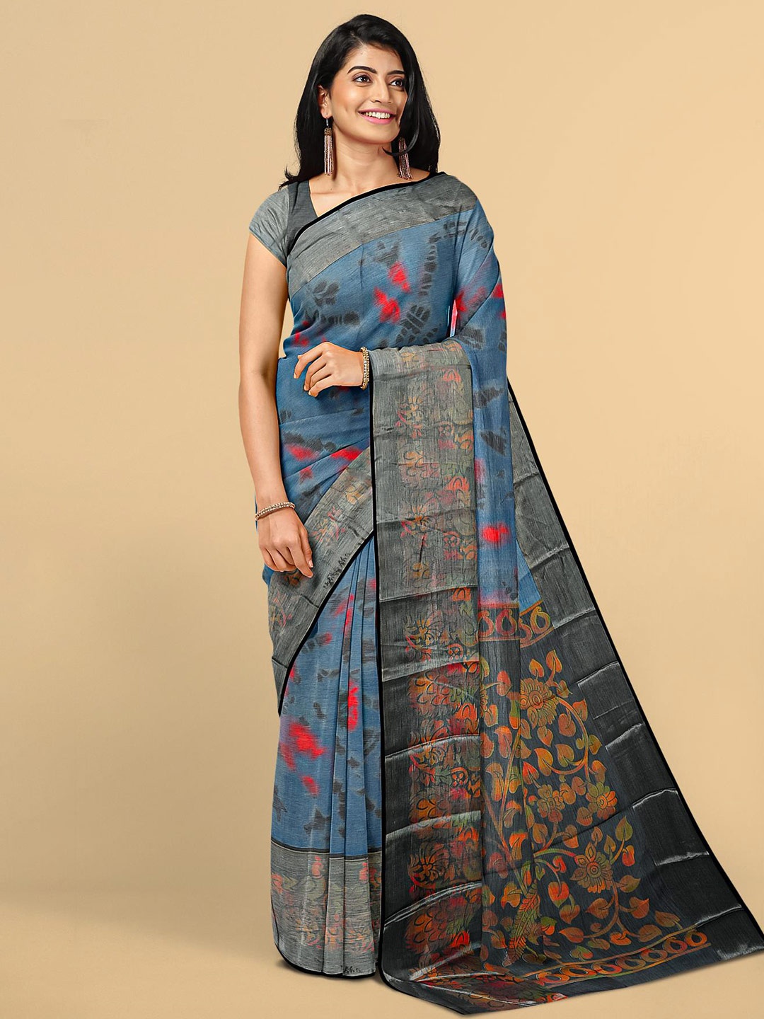 

Kalamandir Blue Floral Silk Blend Saree