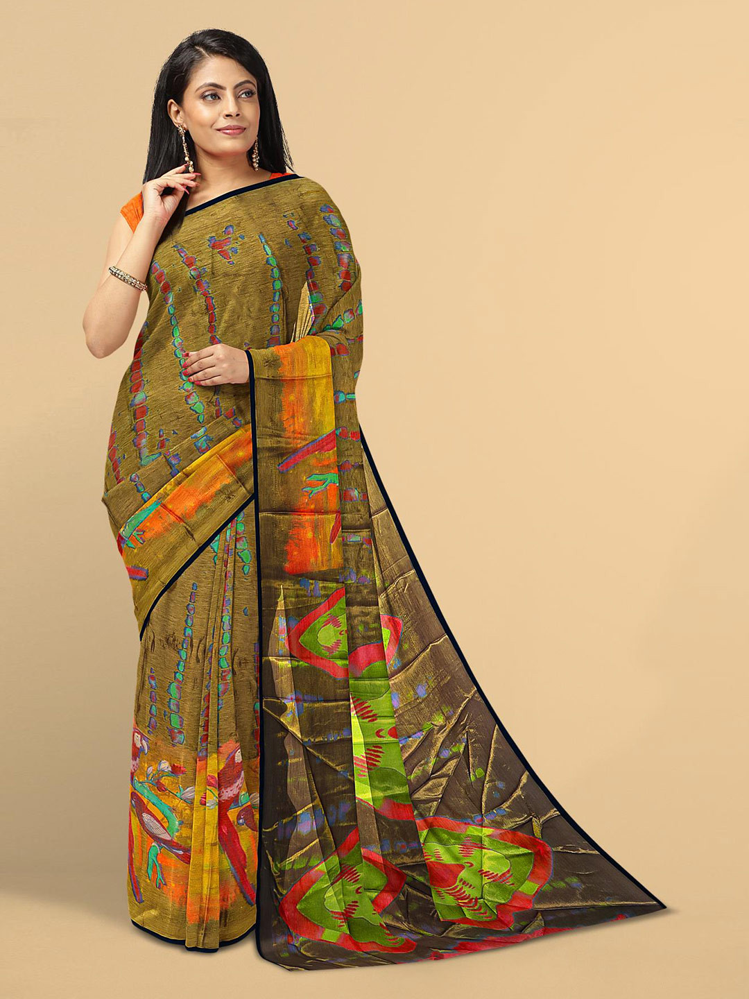 

Kalamandir Black & Red Tissue Shibori Printed Saree