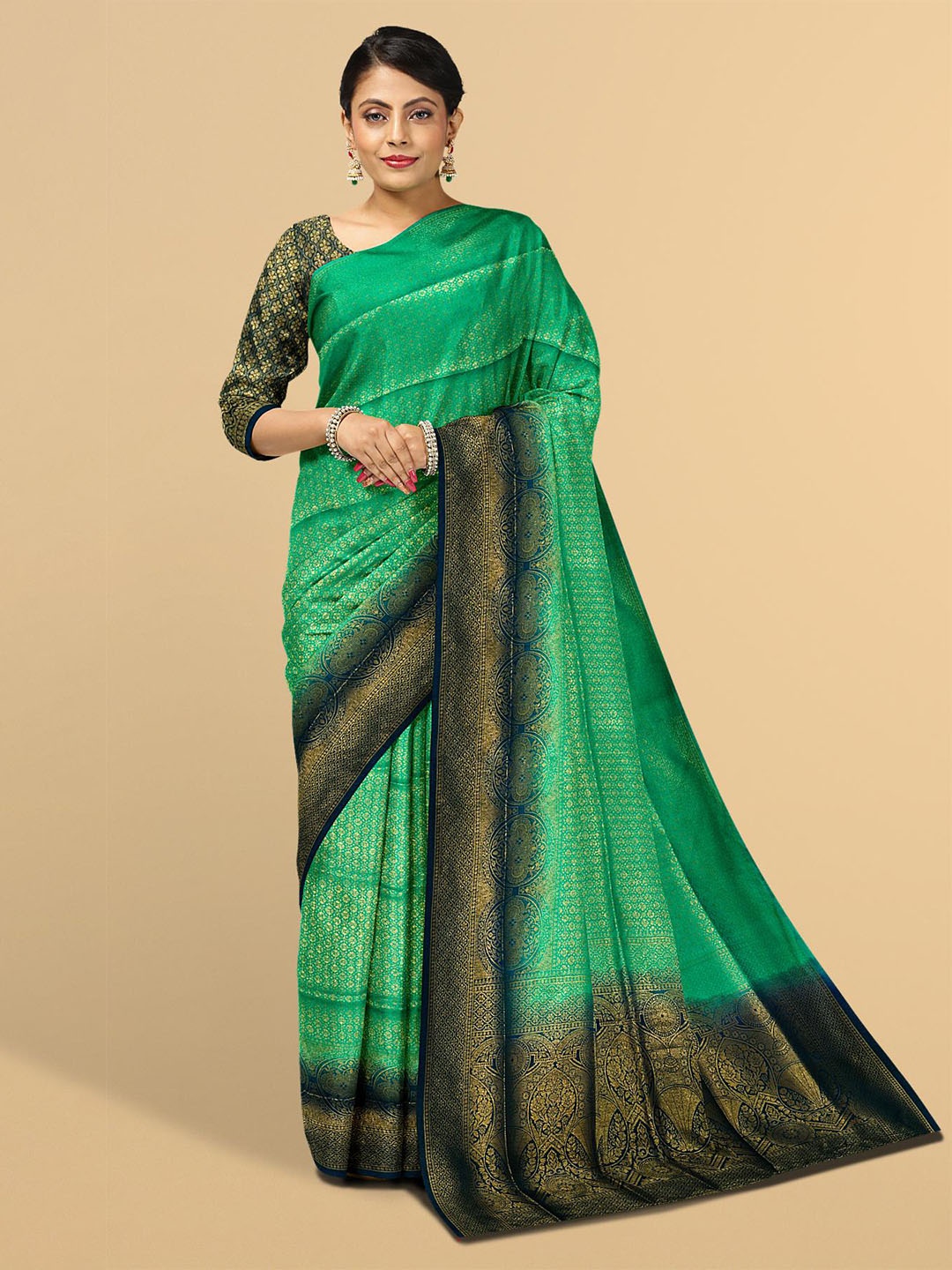 

Kalamandir Green & Blue Woven Design Zari Silk Blend Saree