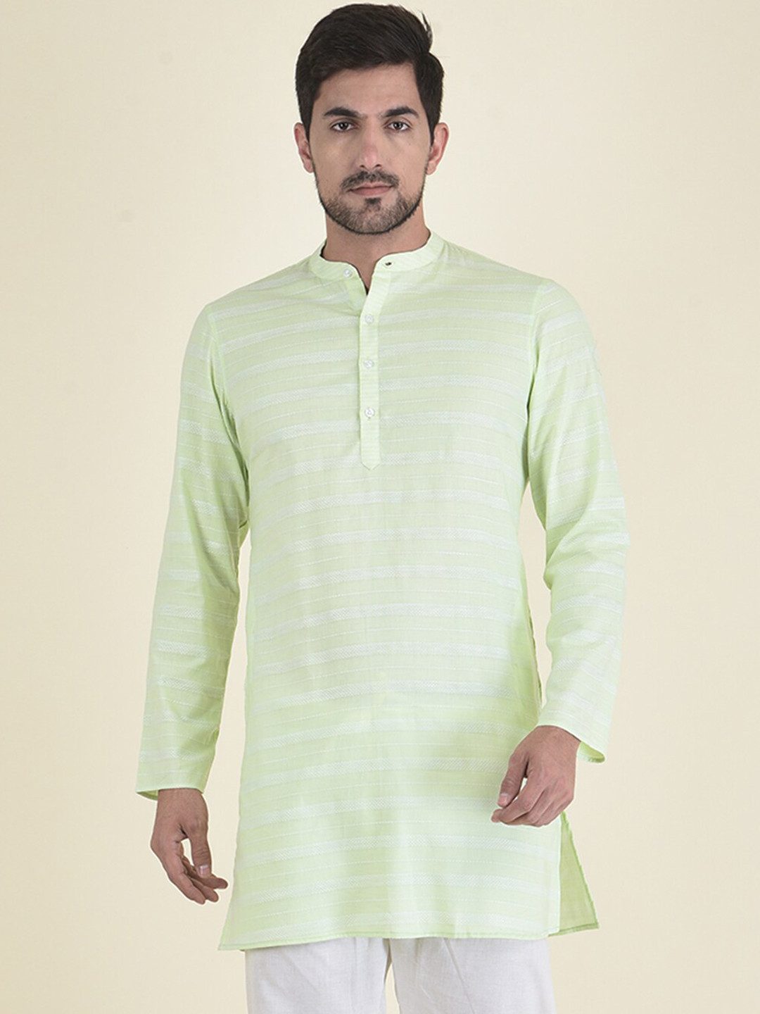 

DEYANN Men Green High Slit Kurti with Trousers