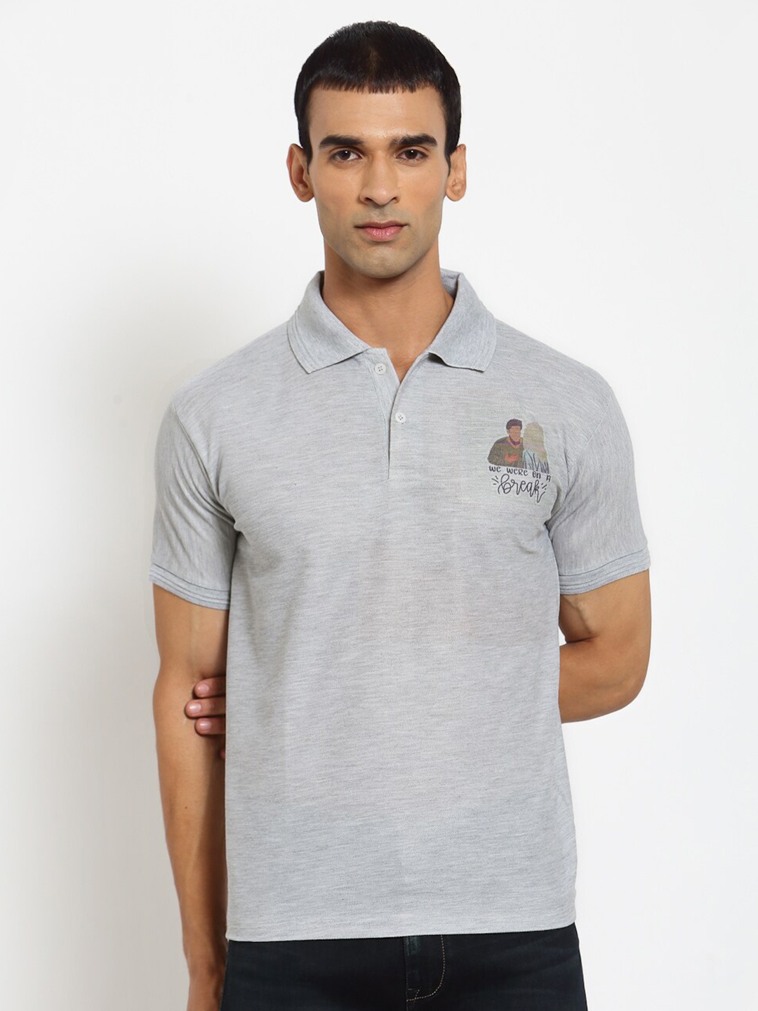 

KLOTTHE Men Grey Solid Polo Collar T-shirt
