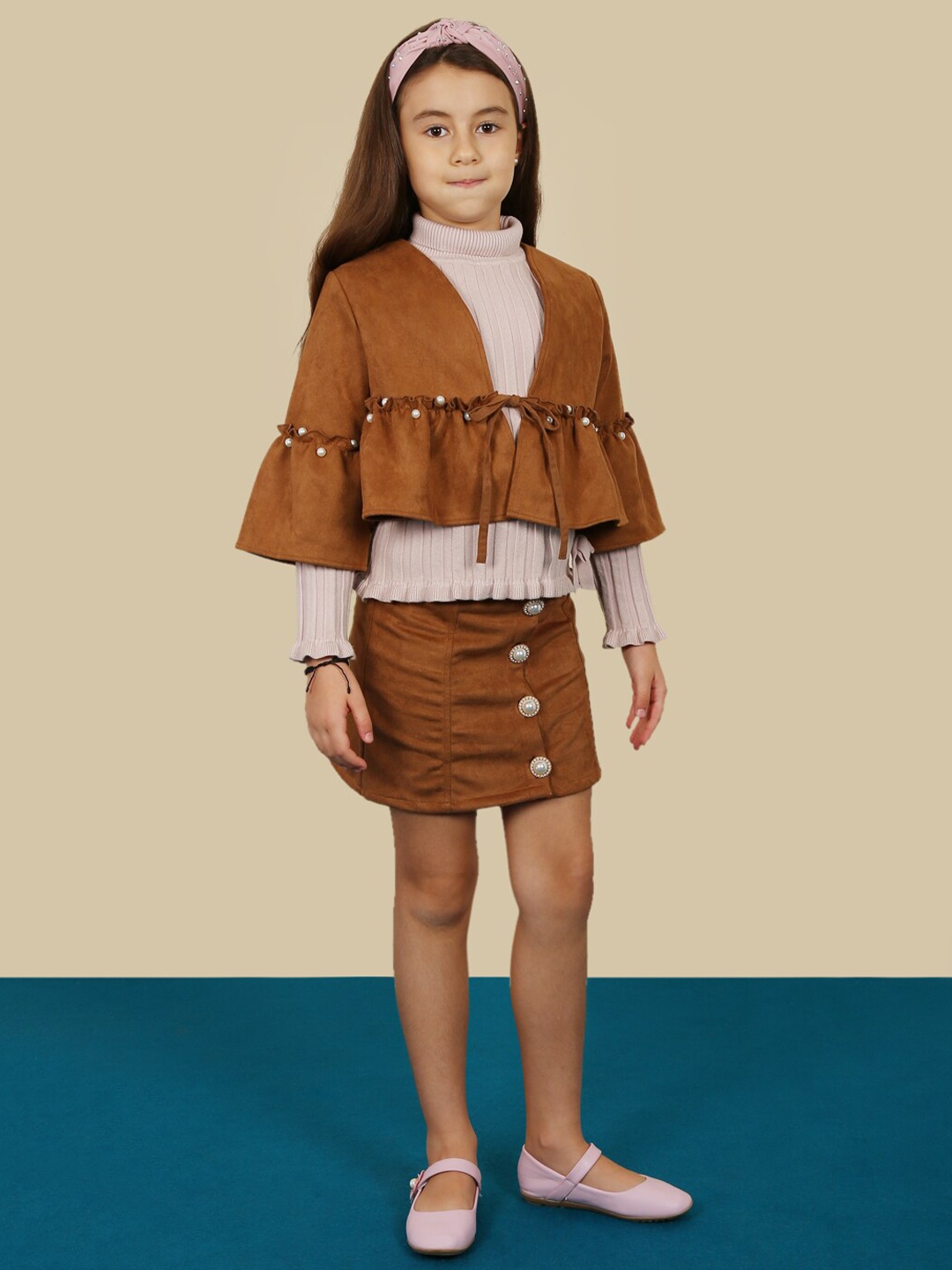 

One Friday Girls Brown Solid Straight Mini Skirt
