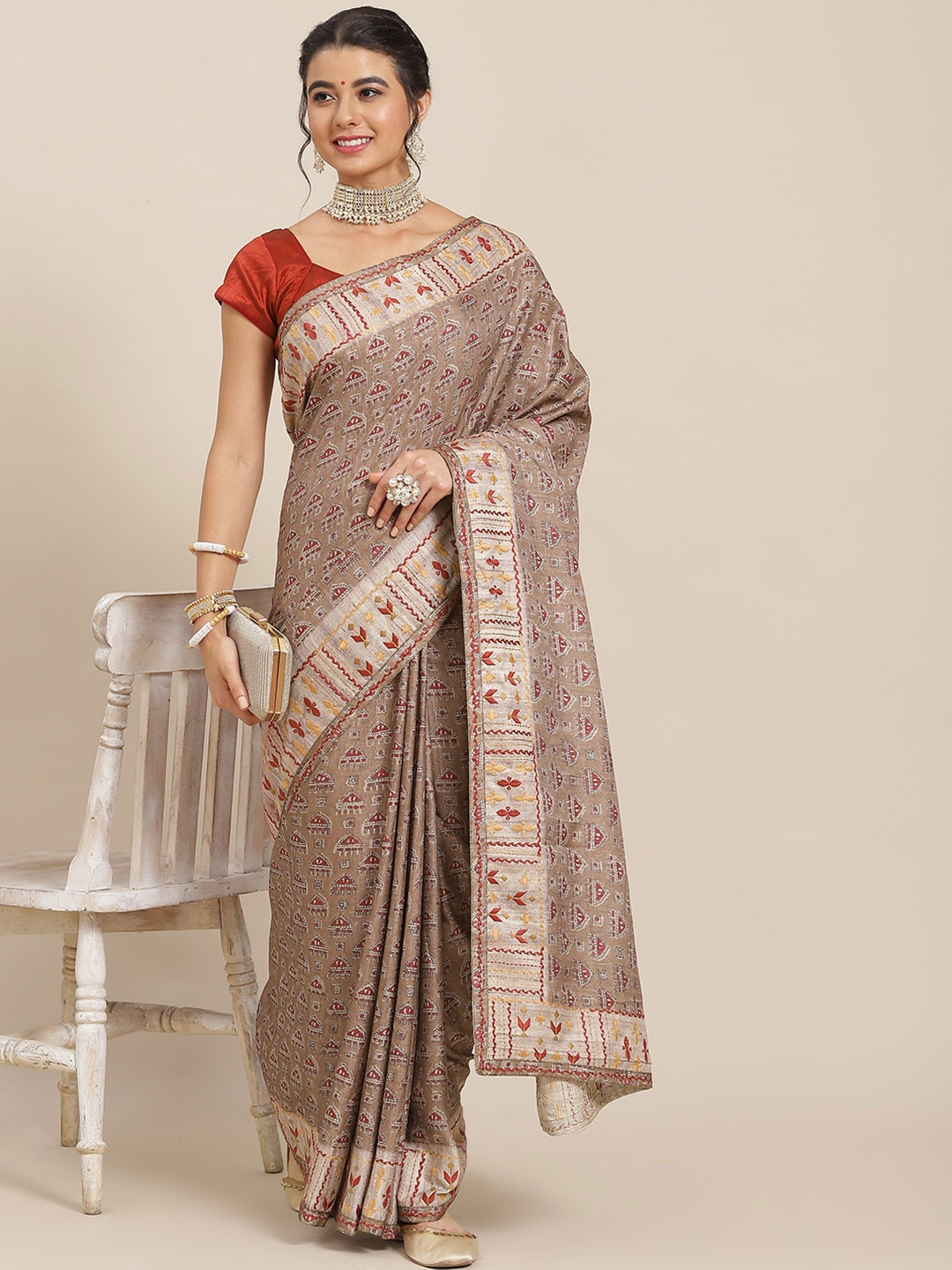 

SAARYA Brown Ethnic Motifs Embroidered Saree