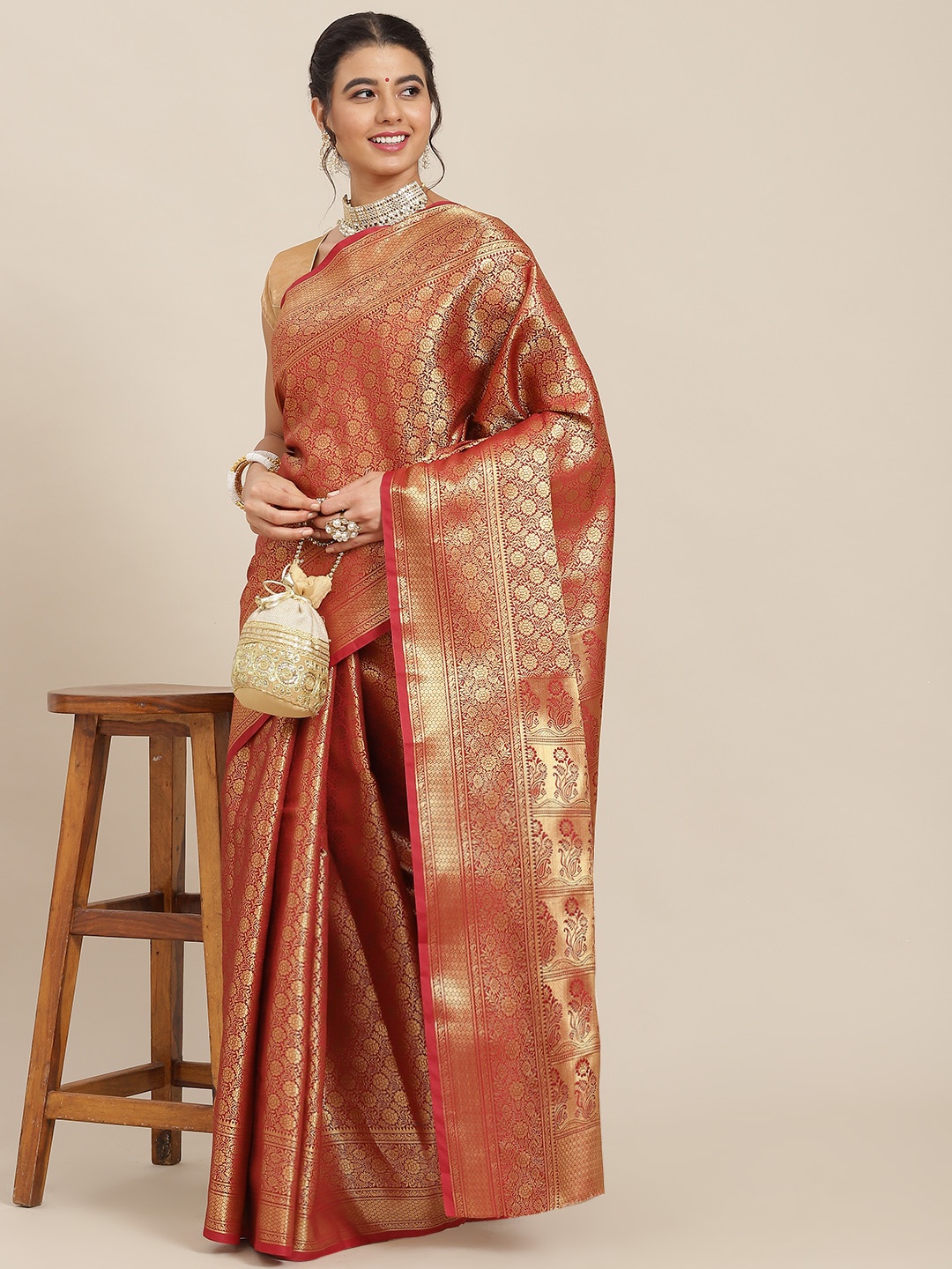

SAARYA Brown & Gold-Toned Ethnic Motifs Zari Saree