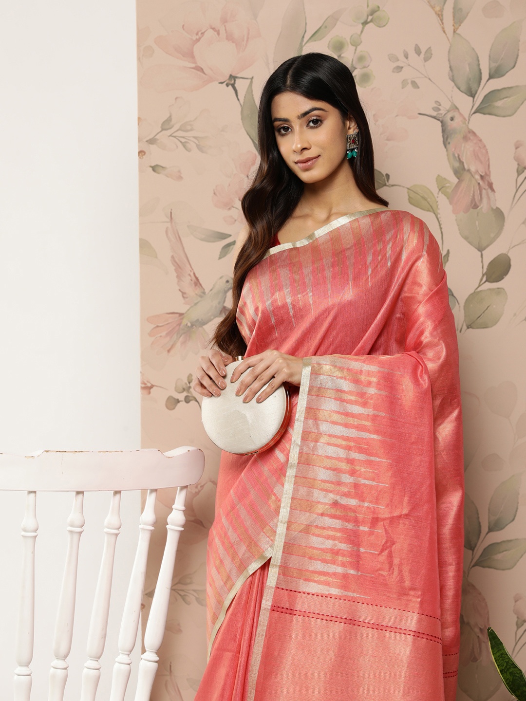 

SAARYA Pink & Beige Woven Design Saree
