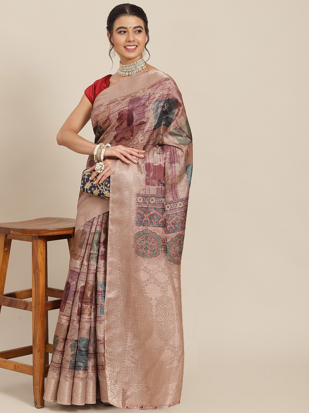 

SAARYA Brown & Green Silk Blend Saree