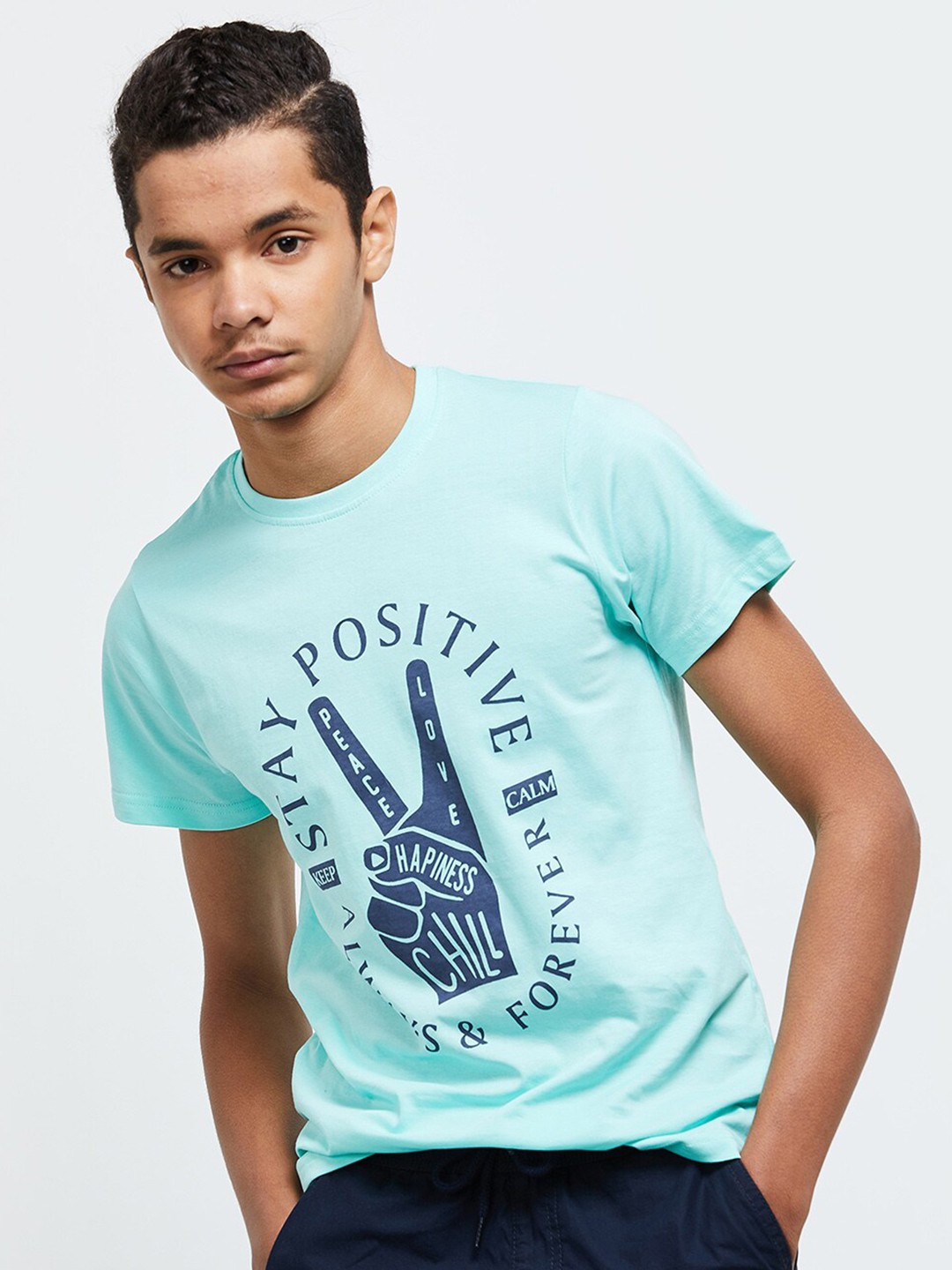 

max Boys Turquoise Blue Typography Printed T-shirt