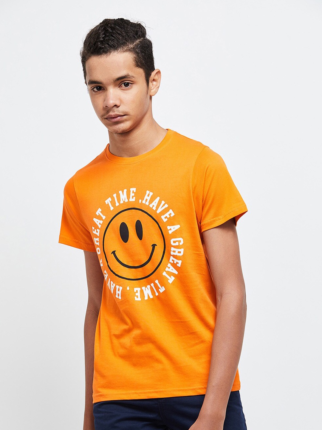 

max Boys Orange Typography Printed T-shirt