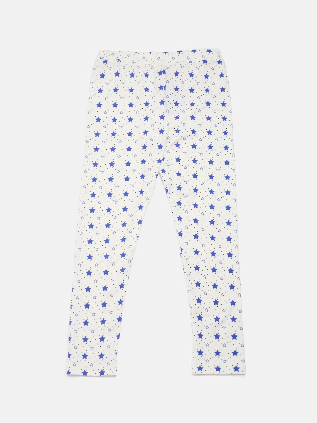 

De Moza Girls Off White & Blue Printed Cotton Ankle-Length Leggings