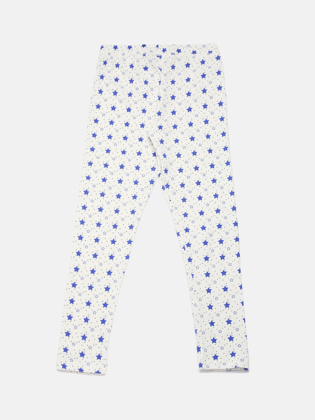 

De Moza Girls Off White & Blue Printed Ankle-Length Leggings