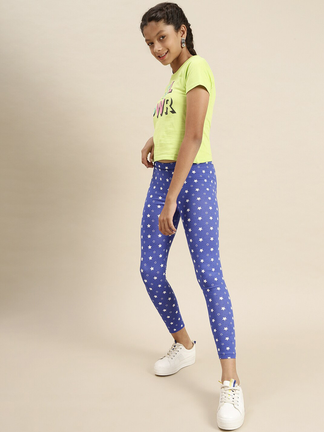 

De Moza Girls Blue & White Printed Ankle-Length Leggings