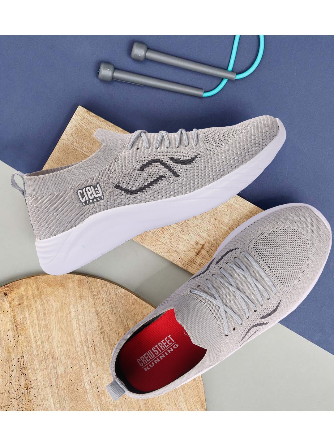 

Crew STREET Men Grey Woven Design Sneakers