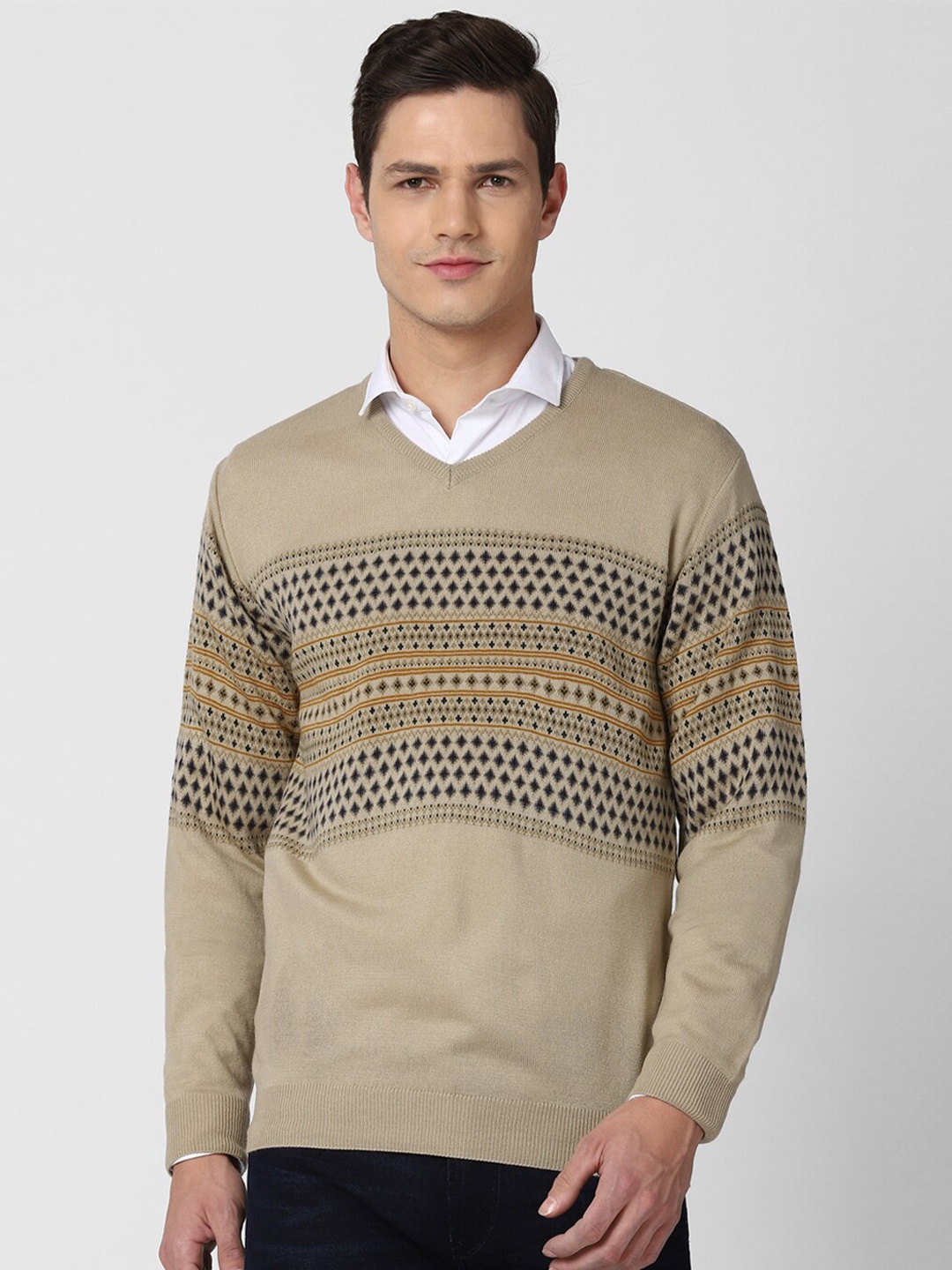 

Peter England Casuals Men Beige & Yellow Printed Poncho