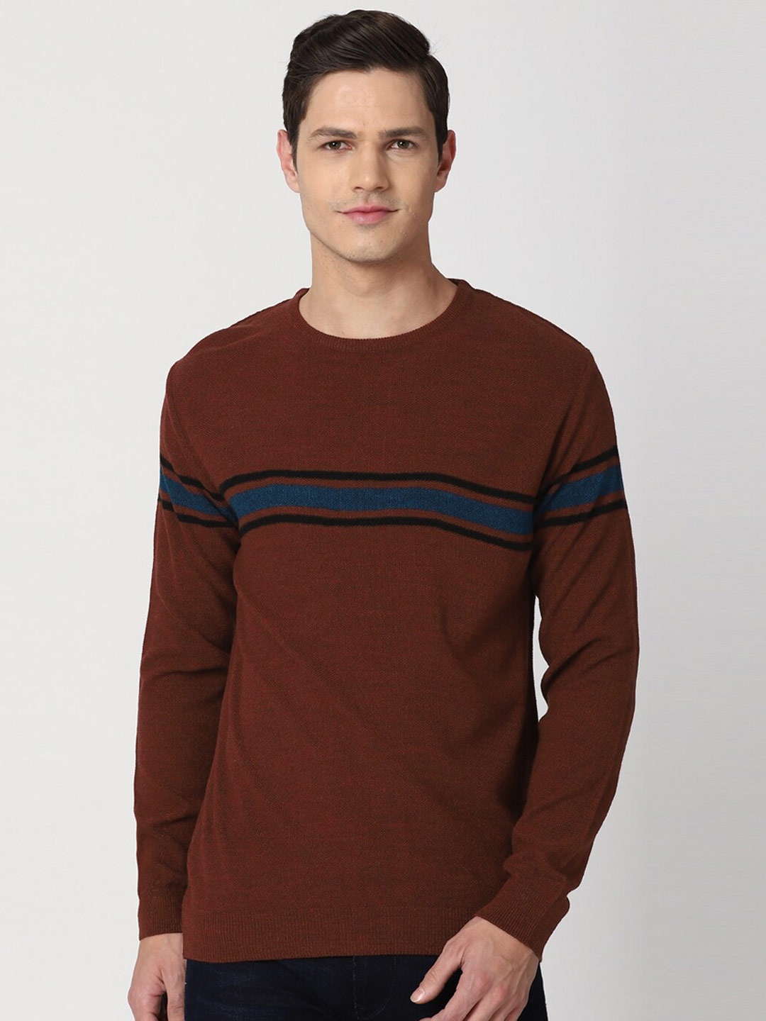 

Peter England Casuals Men Brown & Blue Colourblocked Pullover