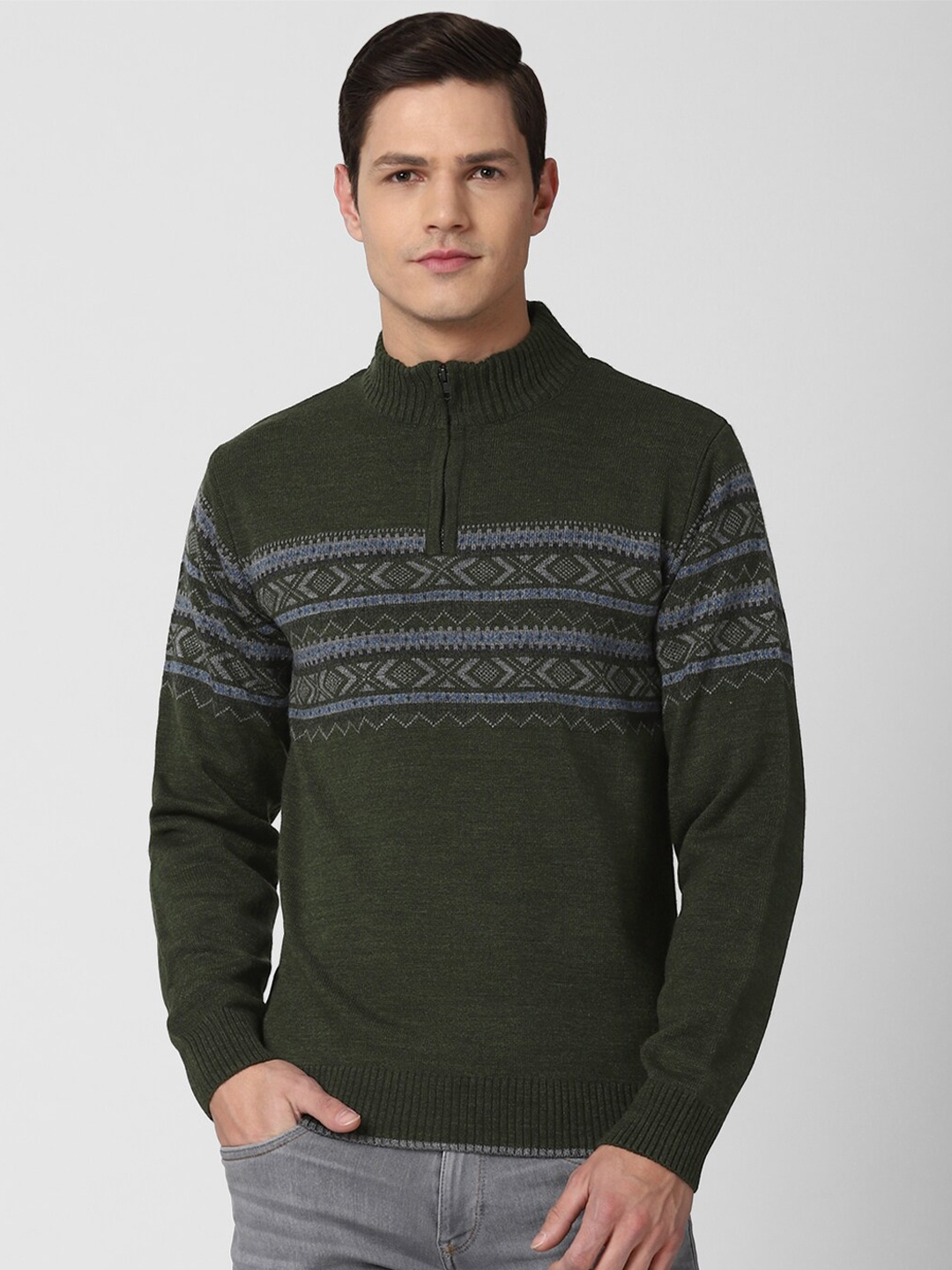 

Peter England Casuals Men Olive Green Printed Pullover