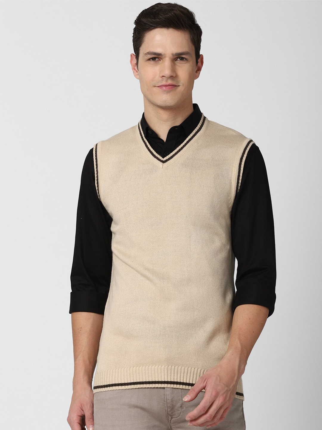 

Peter England Casuals Men Cream V Neck Sweater Vest