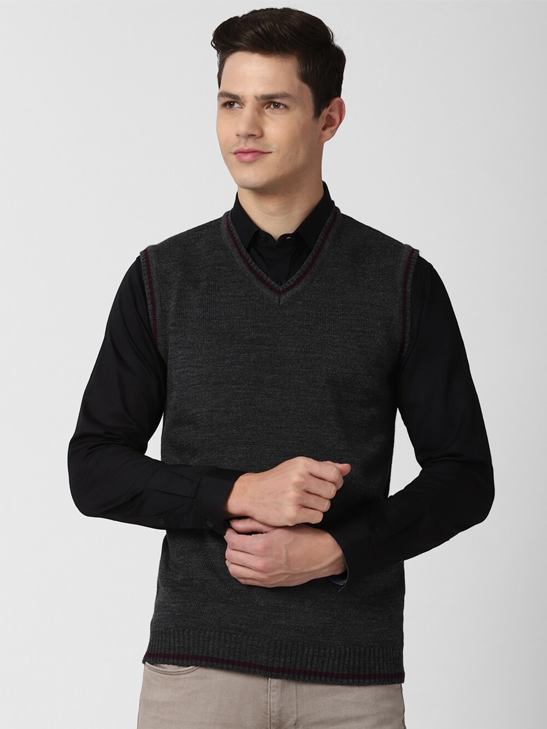 

Peter England Casuals Men Grey Sweater Vest