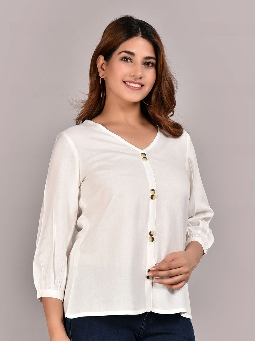 

Meeranshi White Solid Liva Top