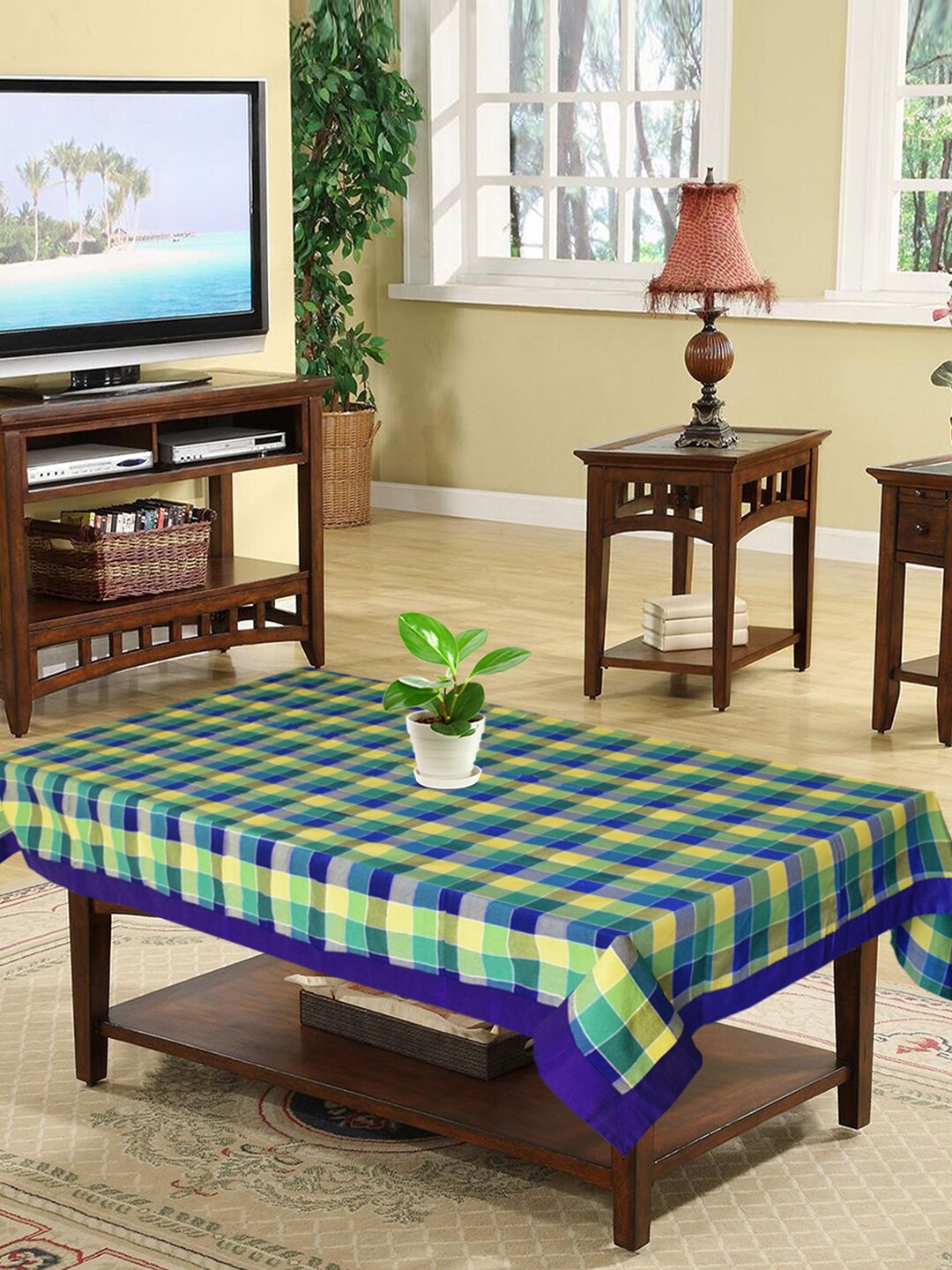 

Kuber Industries Green Checked Rectangle Table Covers