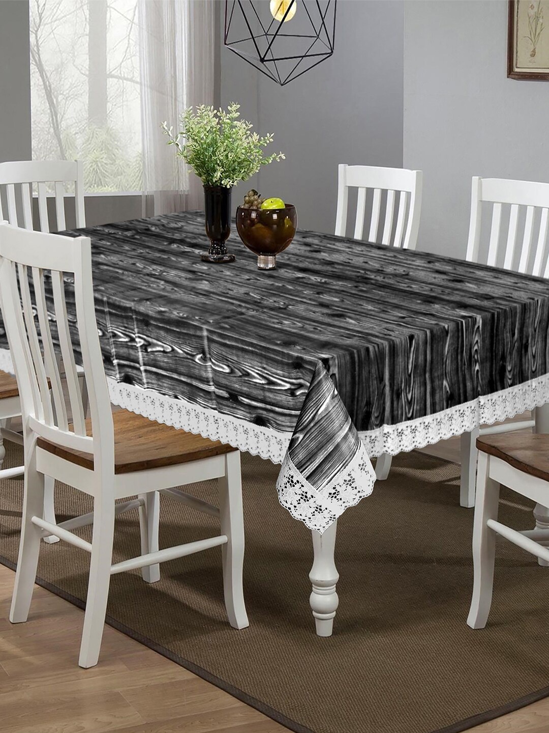 

Kuber Industries Black & White Printed 6 Seater Table Cover