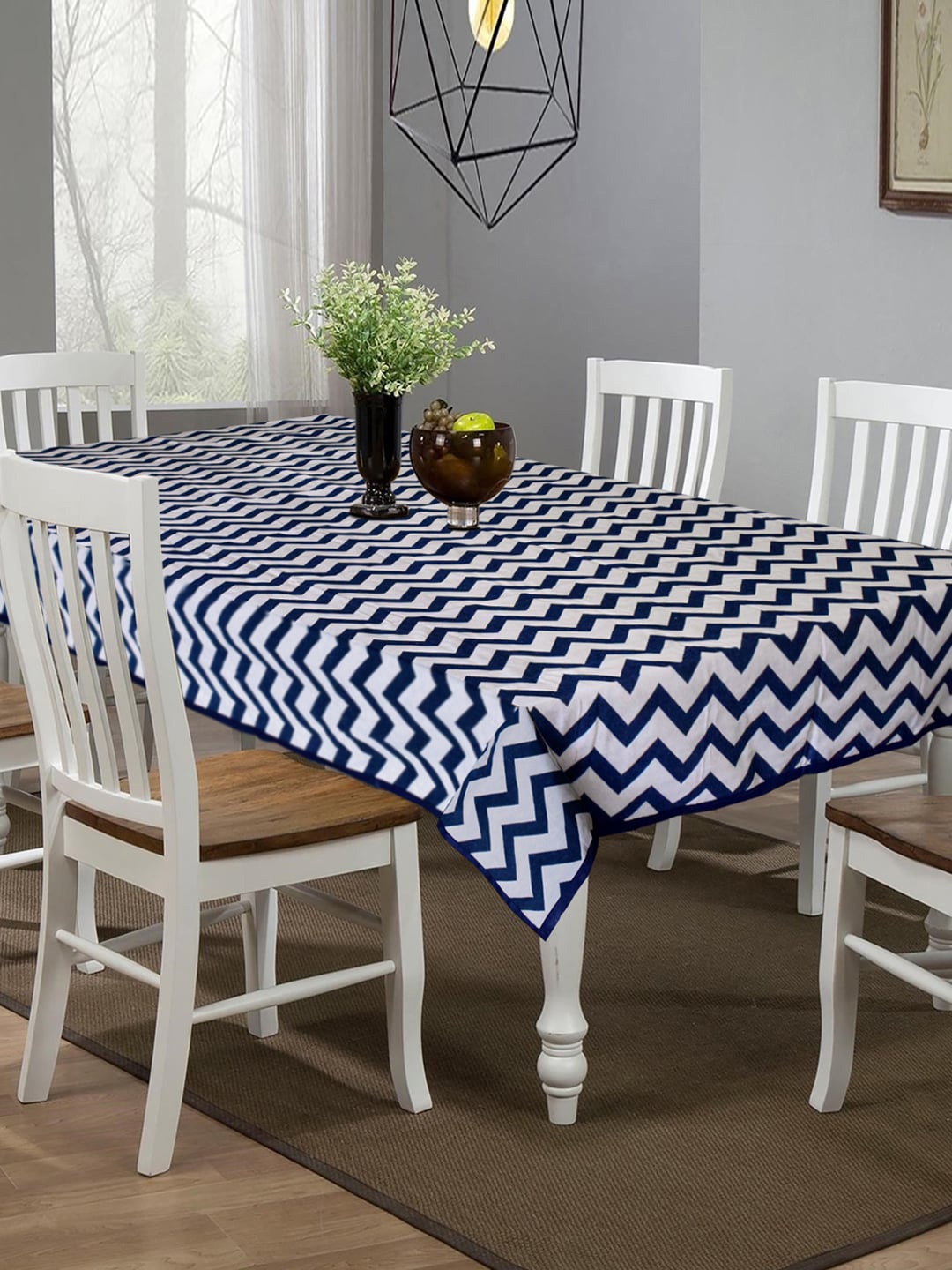 

Kuber Industries Blue & White Printed 6-Seater Rectangle Cotton Table Cover