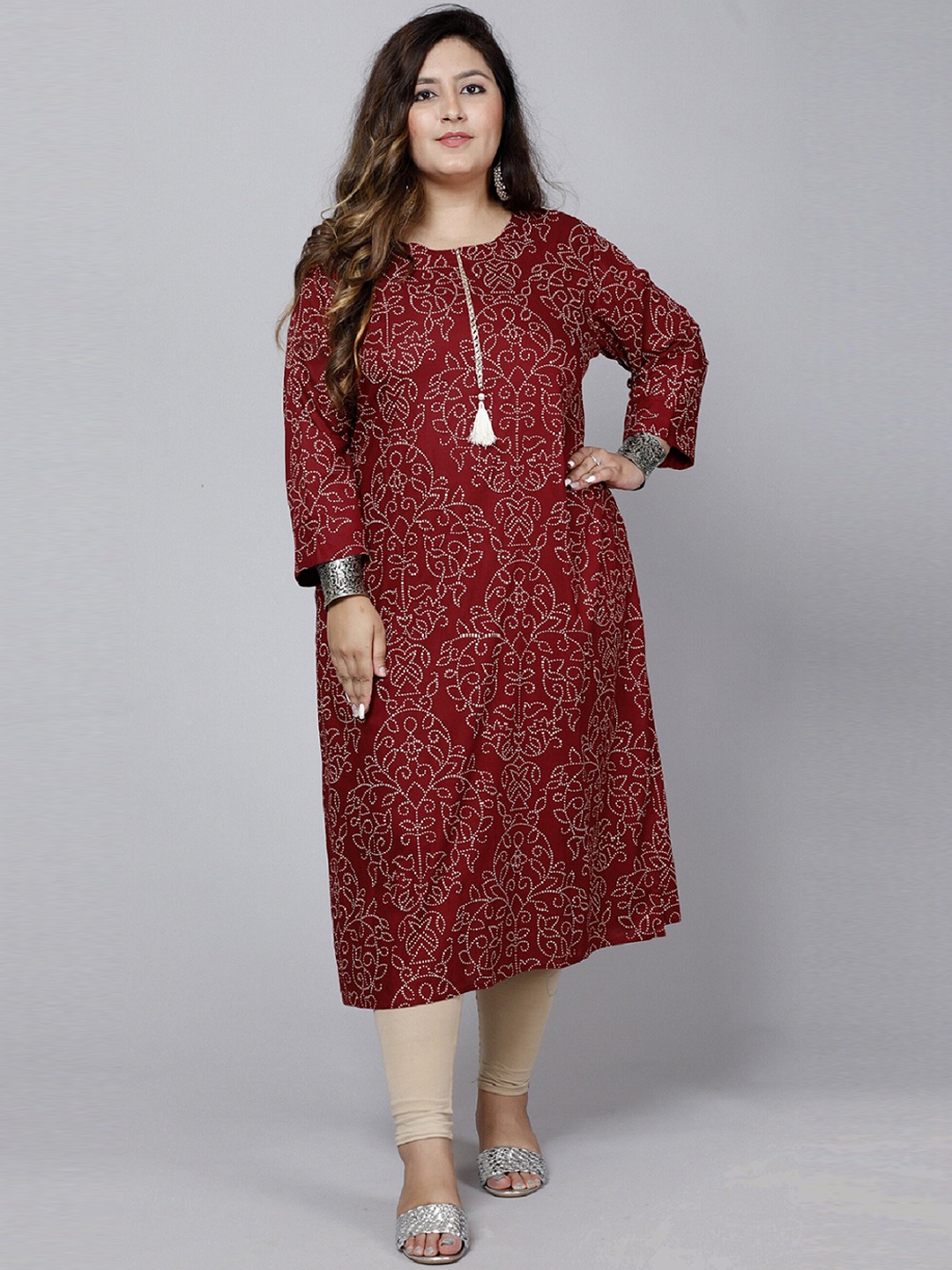 

PNEHA Women Red Geometric Printed Viscose Rayon Straight Kurta