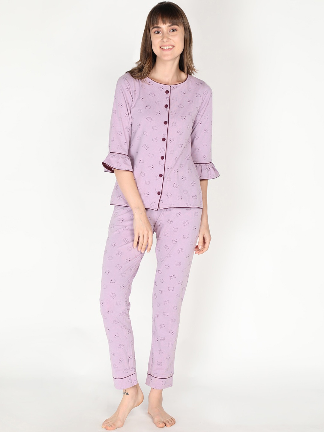 

Organzaa Women Lavender Printed Night suit