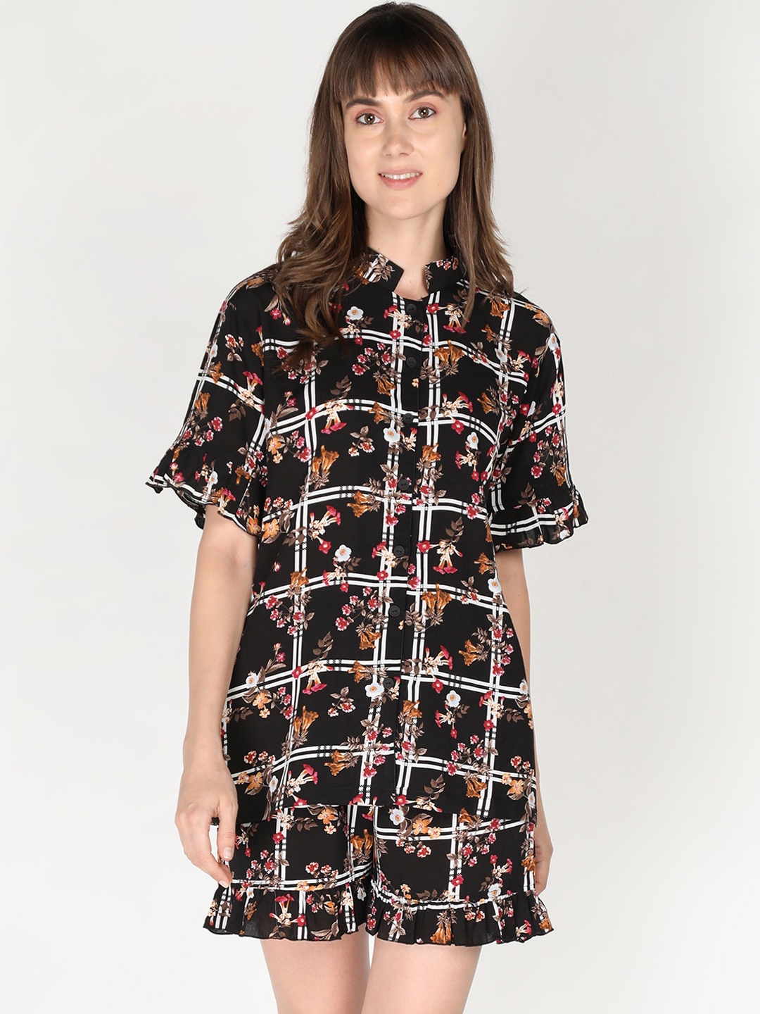 

Organzaa Women Navy Blue Floral Printed Night suit