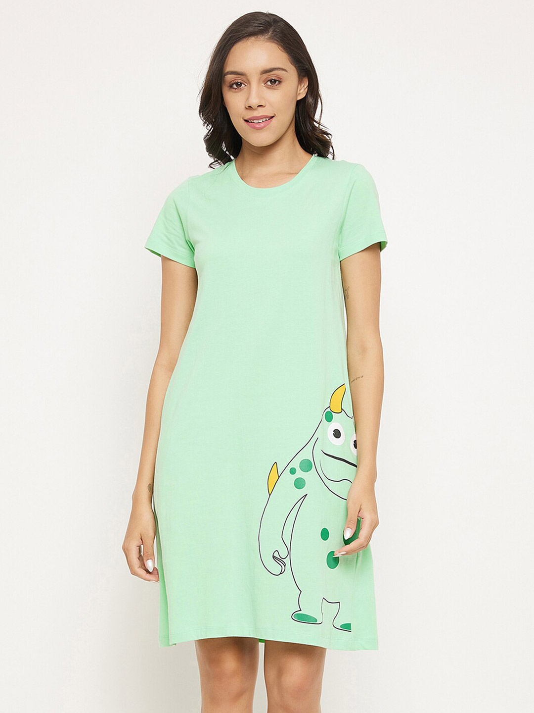 

Clovia Monster Emoji Print Short Nightdress, Green