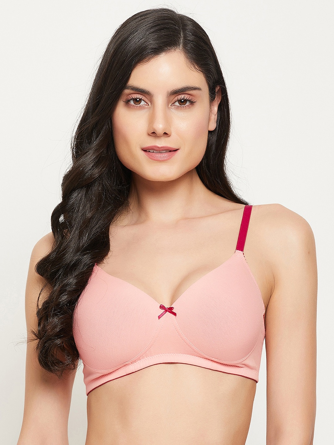 

Clovia Peach-Coloured & Red T-Shirt Bra Lightly Padded