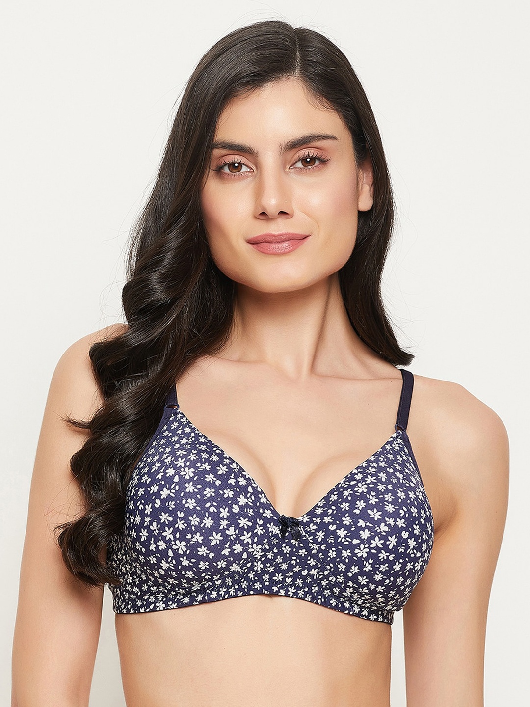 

Clovia Women Blue Padded Non-Wired Full Cup Floral Print T-shirt Bra
