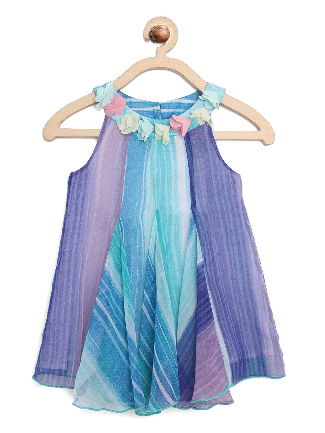 

Nauti Nati Girls Blue & Purple Striped Georgette A-Line Dress