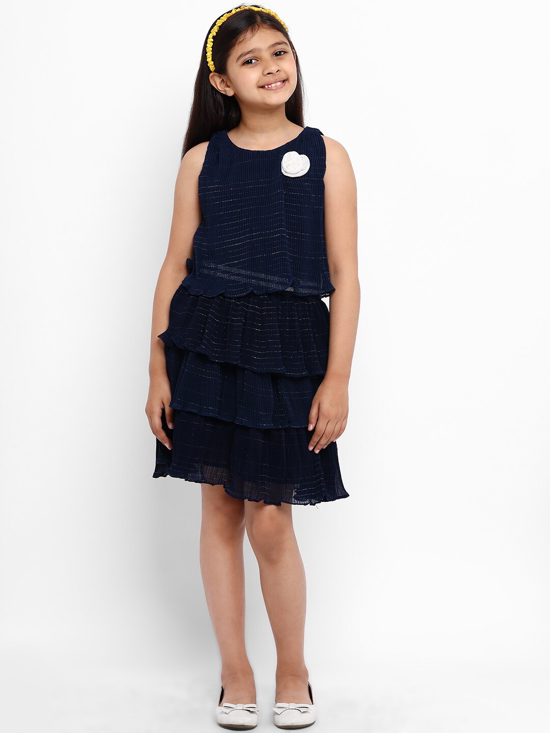 

Nauti Nati Girls Navy Blue Striped Layered Georgette Dress
